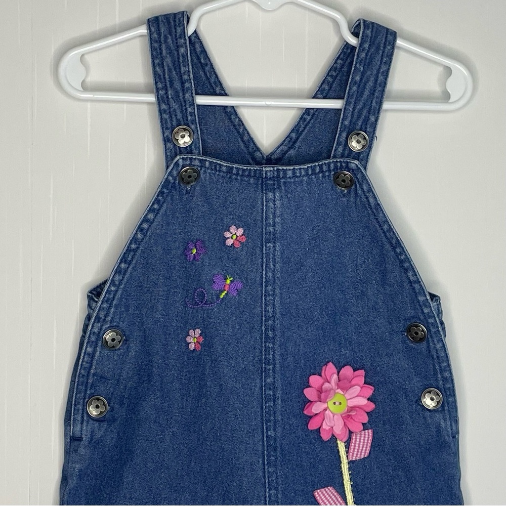 Y2K Denim Embroidered Flower Butterfly Shortall Romper Toffee Apple 12 M - Picture 3 of 14
